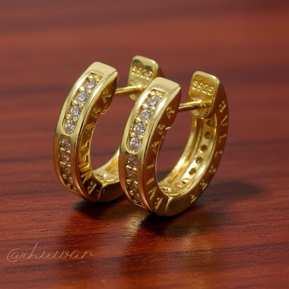 Jewelry - 14K Gold Plated 925 Sterling Silver Round Cubic Zirconia Hoop Earrings